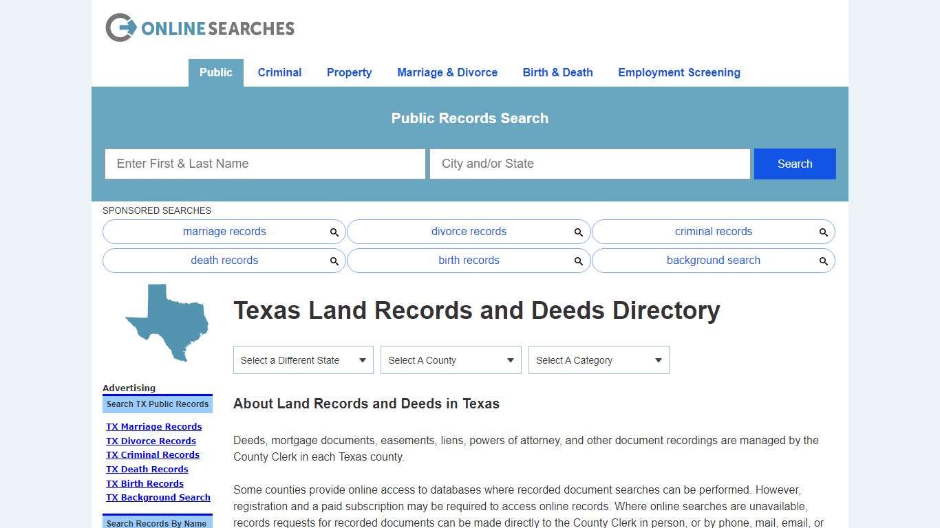 Texas Land Records and Deeds Search Directory - OnlineSearches.com