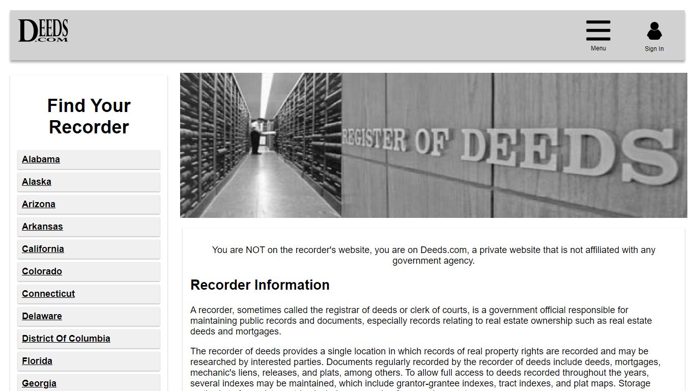 Real Estate Deed Recorder Information - Deeds.com